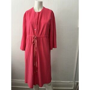 Vtg 70s Hot Pink Dress M Barbiecore Conservative belted ILGWU Church Formal Work